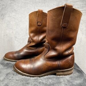 Red Wing Pecos Boots Mens 7 D Brown Leather Steel Toe USA Work  Vintage